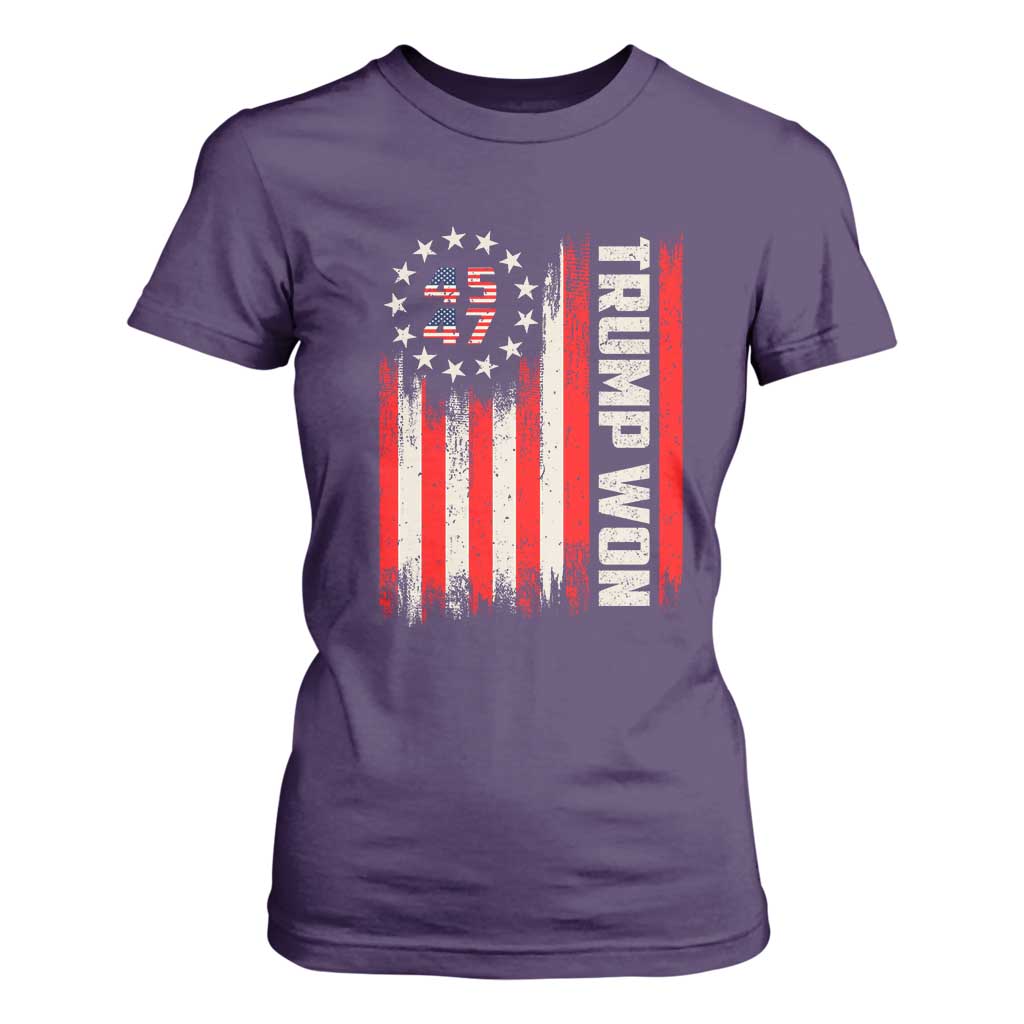Trump Won 2024 T Shirt For Women 45 47 US President American Flag TS02 Purple Print Your Wear