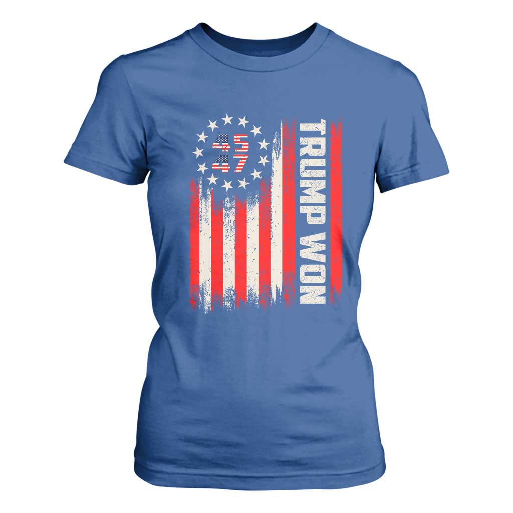 Trump Won 2024 T Shirt For Women 45 47 US President American Flag TS02 Royal Blue Print Your Wear