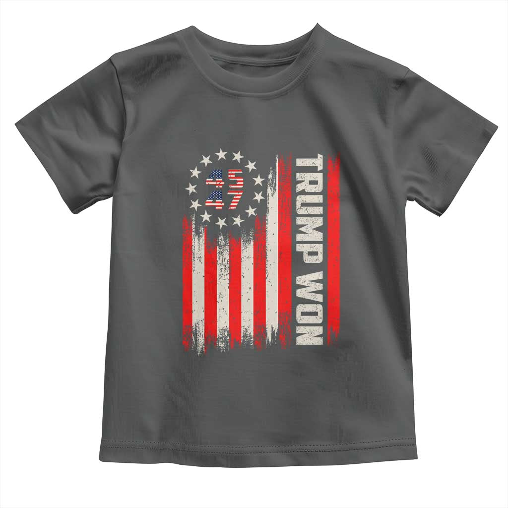 Trump Won 2024 Toddler T Shirt 45 47 US President American Flag TS02 Dark Heather Print Your Wear