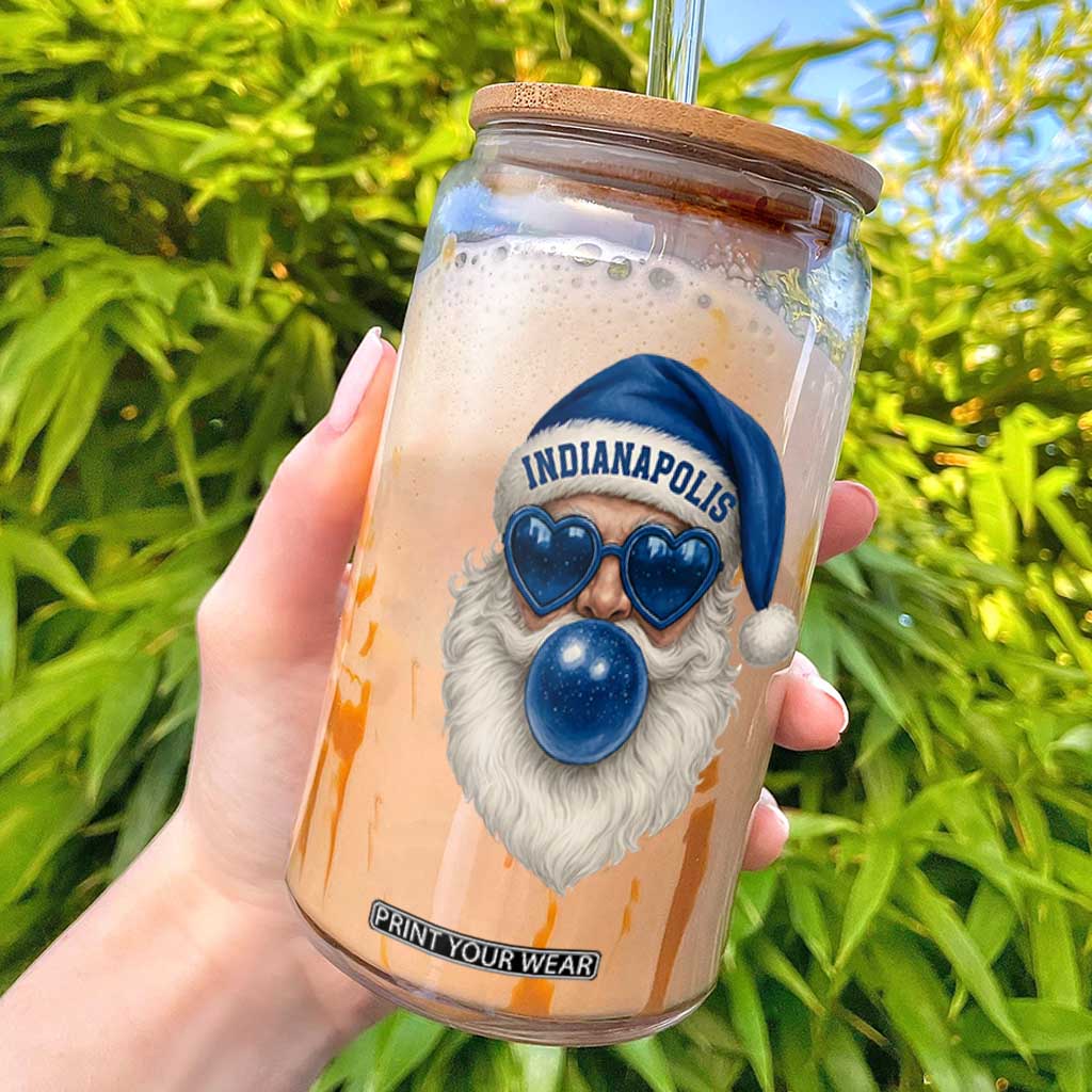 Funny Blue Bubble Santa Indianapolis Glass Can Retro Nostalgic Christmas Holiday Gift TS02 White Print Your Wear