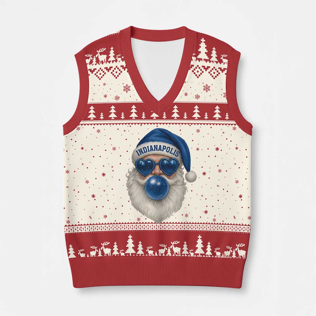 Funny Blue Bubble Santa Indianapolis V-Neck Knit Sweater Vest Retro Nostalgic Christmas Holiday Gift TS02 Beige Red Print Your Wear