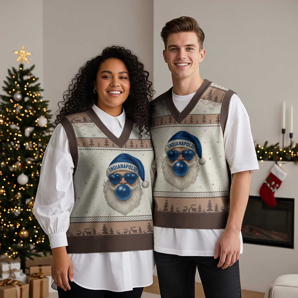 Funny Blue Bubble Santa Indianapolis V-Neck Knit Sweater Vest Retro Nostalgic Christmas Holiday Gift TS02 Mocha Mousse Print Your Wear