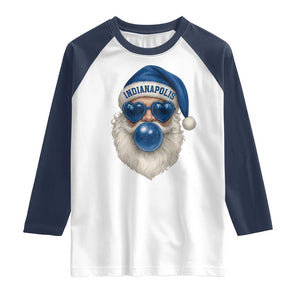 Funny Blue Bubble Santa Indianapolis Raglan Shirt Retro Nostalgic Christmas Holiday Gift TS02 White Navy Print Your Wear
