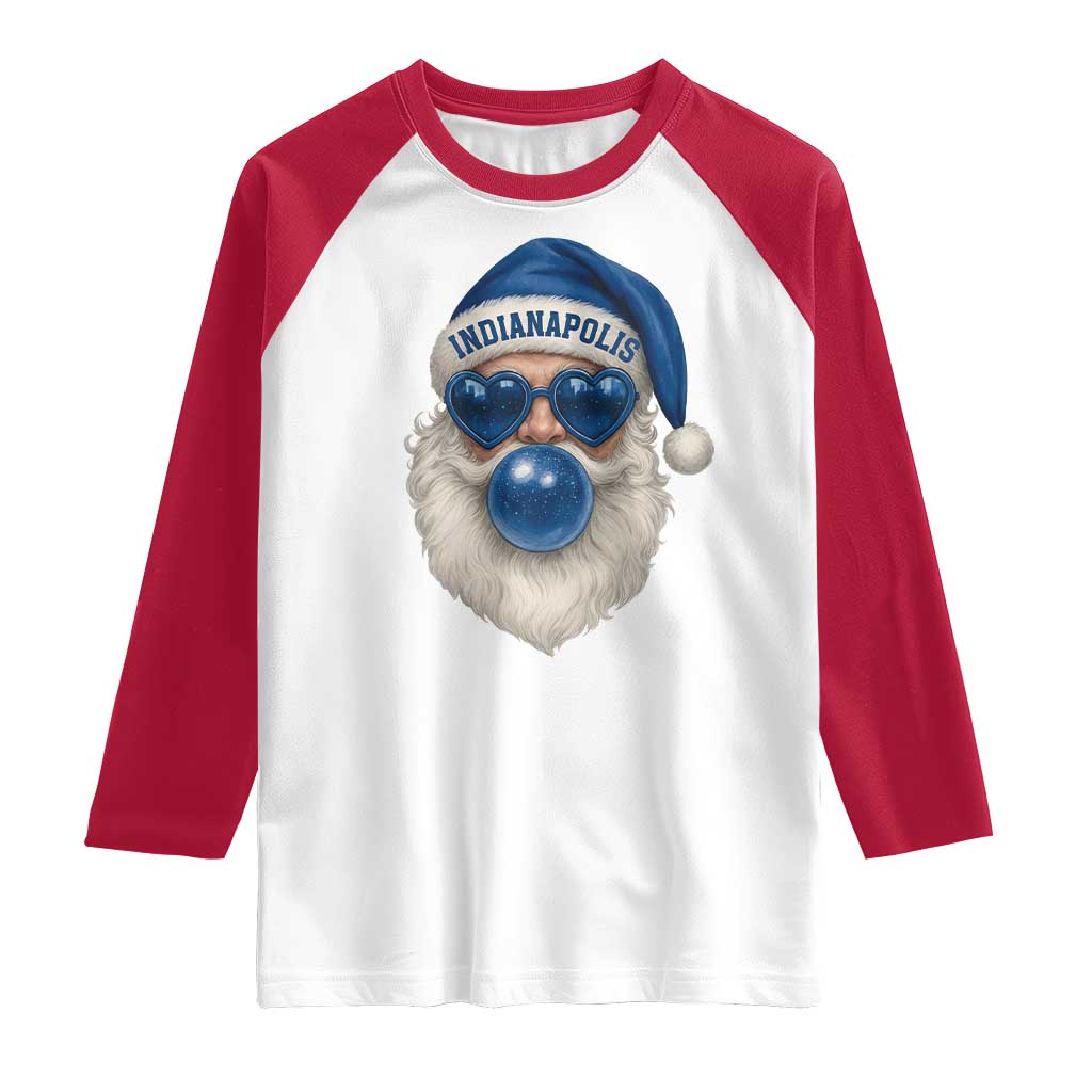 Funny Blue Bubble Santa Indianapolis Raglan Shirt Retro Nostalgic Christmas Holiday Gift TS02 White Red Print Your Wear
