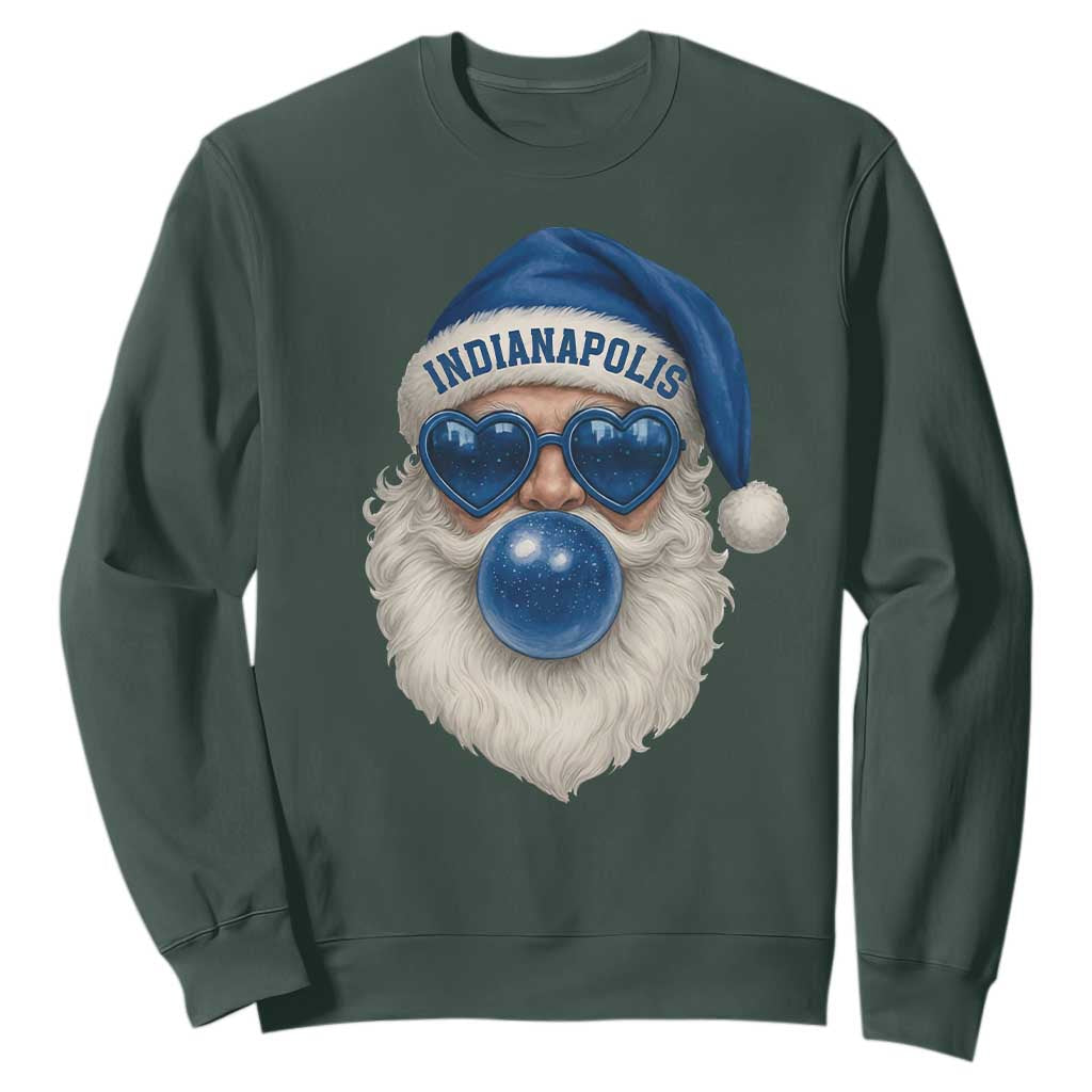 Funny Blue Bubble Santa Indianapolis Sweatshirt Retro Nostalgic Christmas Holiday Gift TS02 Dark Forest Green Print Your Wear