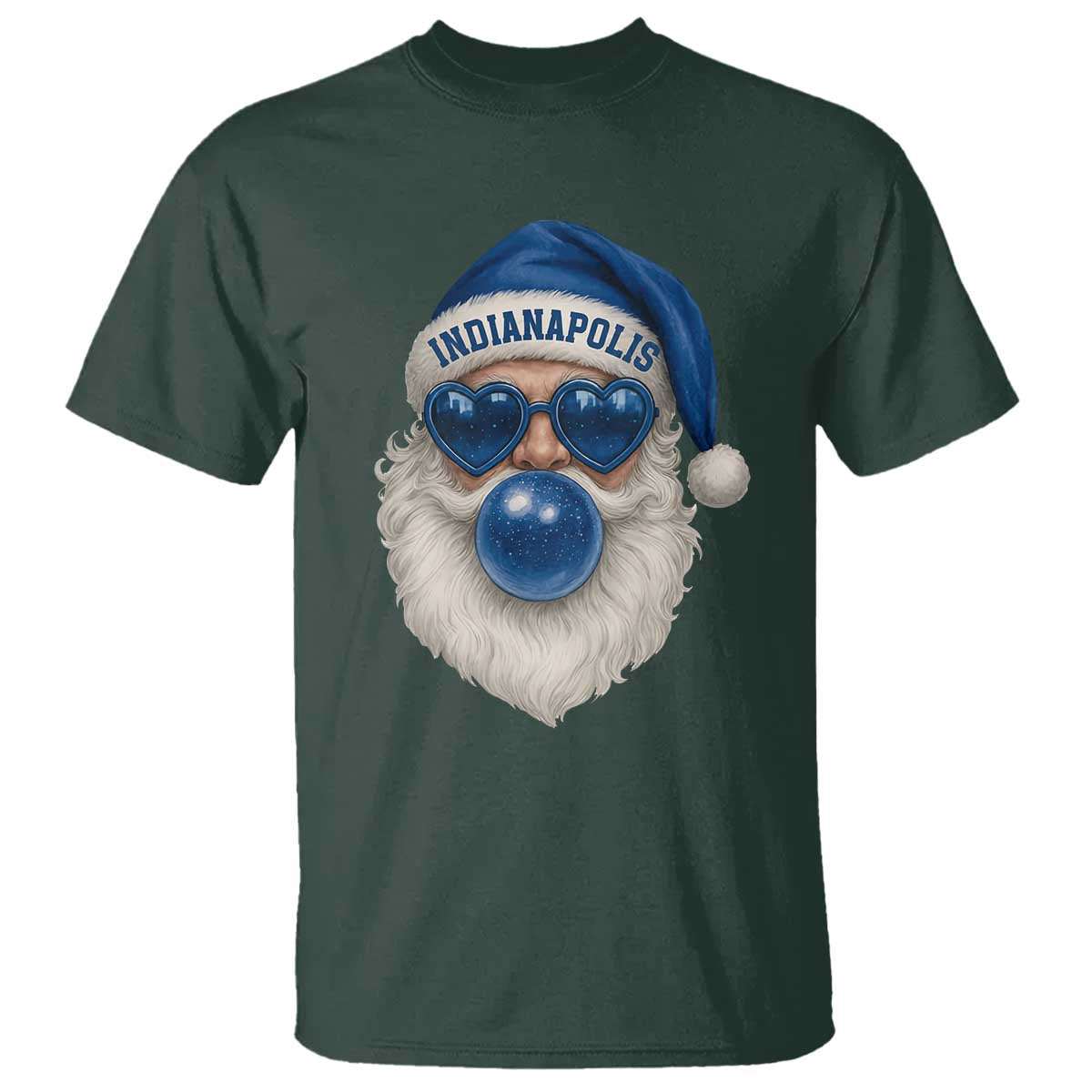 Funny Blue Bubble Santa Indianapolis T Shirt Retro Nostalgic Christmas Holiday Gift TS02 Dark Forest Green Print Your Wear