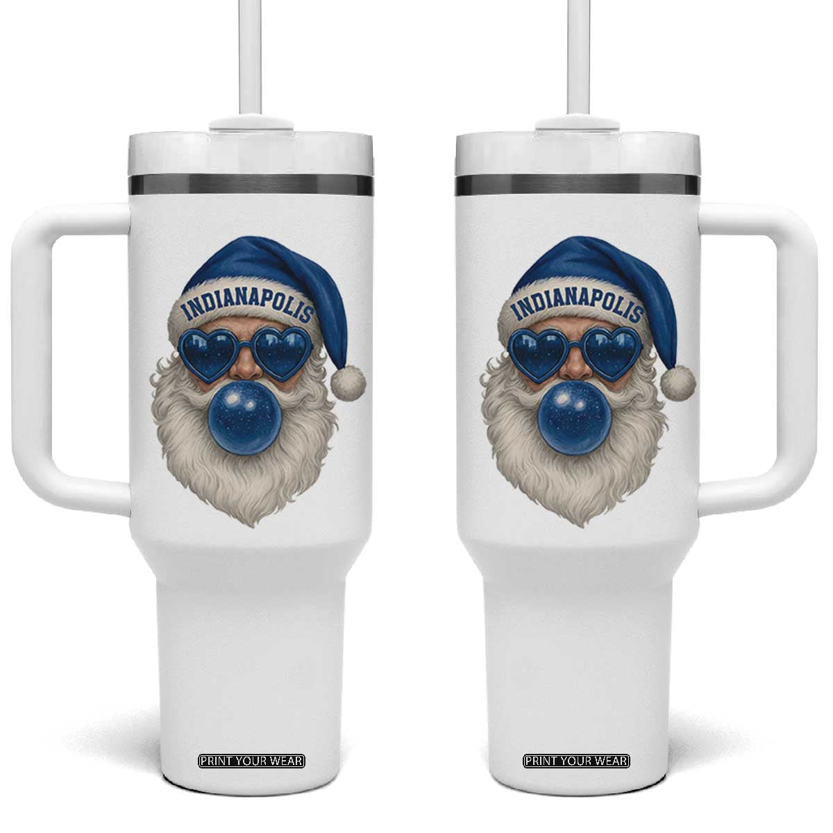 Funny Blue Bubble Santa Indianapolis Tumbler With Handle Retro Nostalgic Christmas Holiday Gift TS02 One Size: 40 oz White Print Your Wear