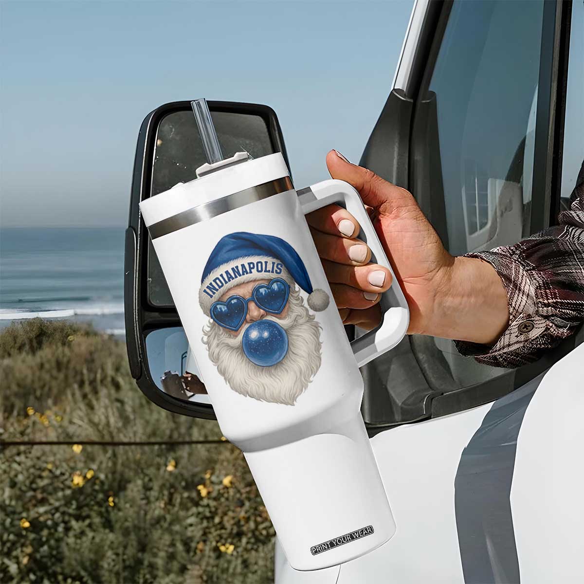 Funny Blue Bubble Santa Indianapolis Tumbler With Handle Retro Nostalgic Christmas Holiday Gift TS02 Print Your Wear