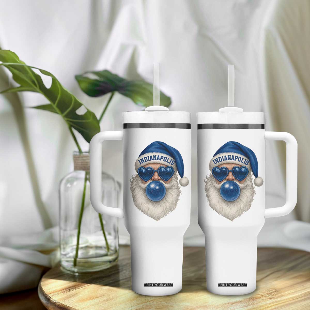 Funny Blue Bubble Santa Indianapolis Tumbler With Handle Retro Nostalgic Christmas Holiday Gift TS02 Print Your Wear