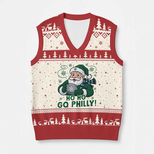 Funny Green Santa Ho Ho Go Philly V-Neck Knit Sweater Vest Retro Nostalgic Philadelphia Pride Christmas Gift TS02 Beige Red Print Your Wear