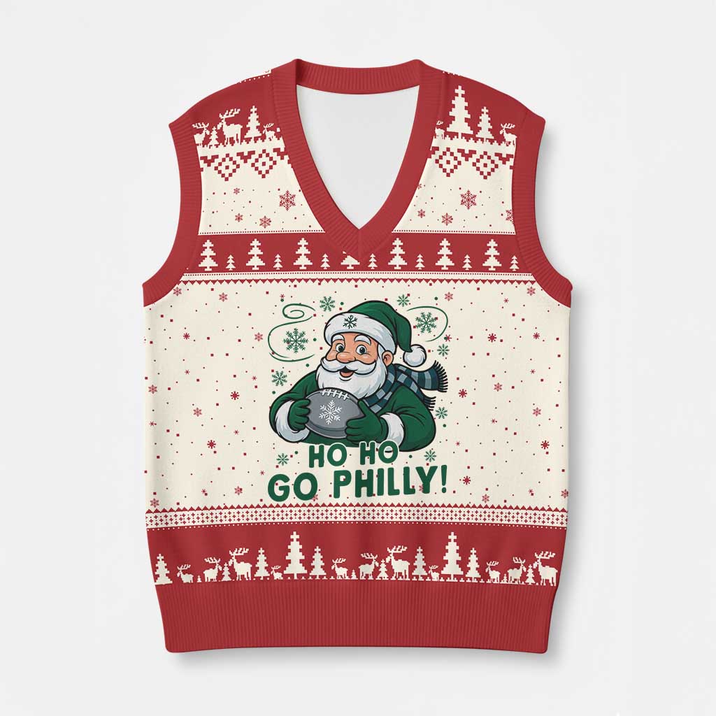 Funny Green Santa Ho Ho Go Philly V-Neck Knit Sweater Vest Retro Nostalgic Philadelphia Pride Christmas Gift TS02 Beige Red Print Your Wear
