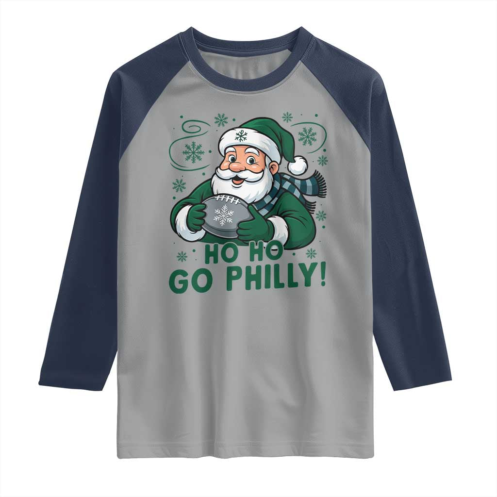 Funny Green Santa Ho Ho Go Philly Raglan Shirt Retro Nostalgic Philadelphia Pride Christmas Gift TS02 Sport Gray Navy Print Your Wear
