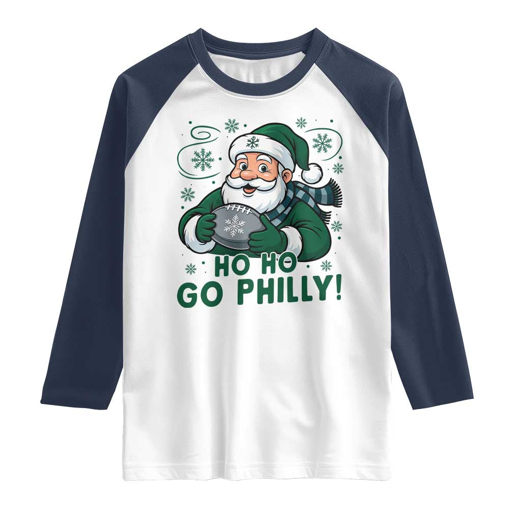 Funny Green Santa Ho Ho Go Philly Raglan Shirt Retro Nostalgic Philadelphia Pride Christmas Gift TS02 White Navy Print Your Wear