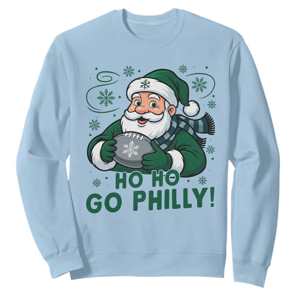 Funny Green Santa Ho Ho Go Philly Sweatshirt Retro Nostalgic Philadelphia Pride Christmas Gift TS02 Light Blue Print Your Wear