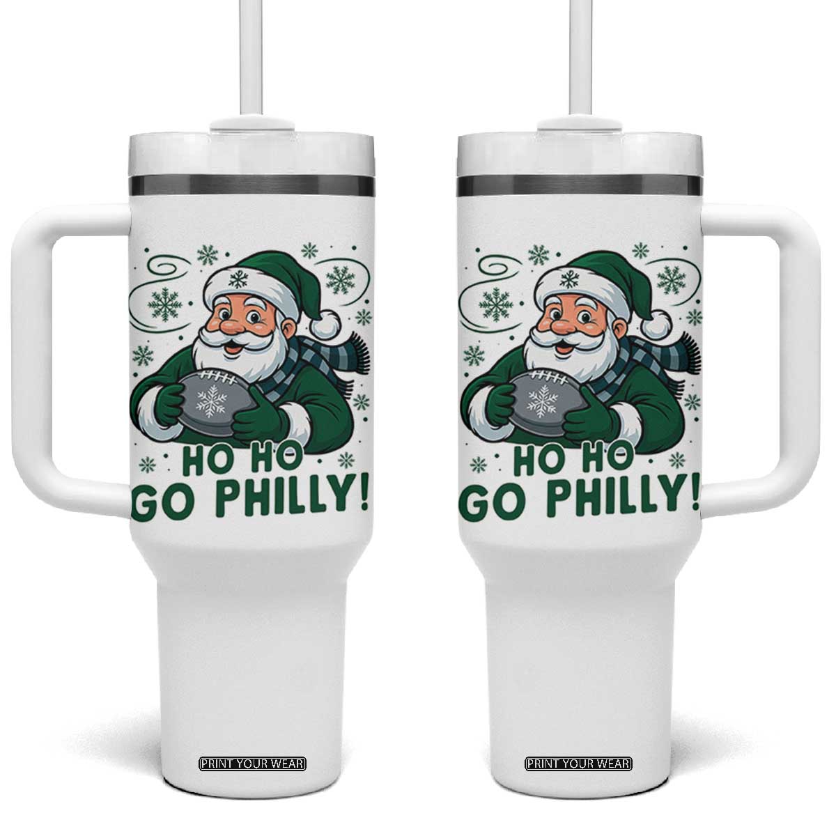 Funny Green Santa Ho Ho Go Philly Tumbler With Handle Retro Nostalgic Philadelphia Pride Christmas Gift TS02 One Size: 40 oz White Print Your Wear