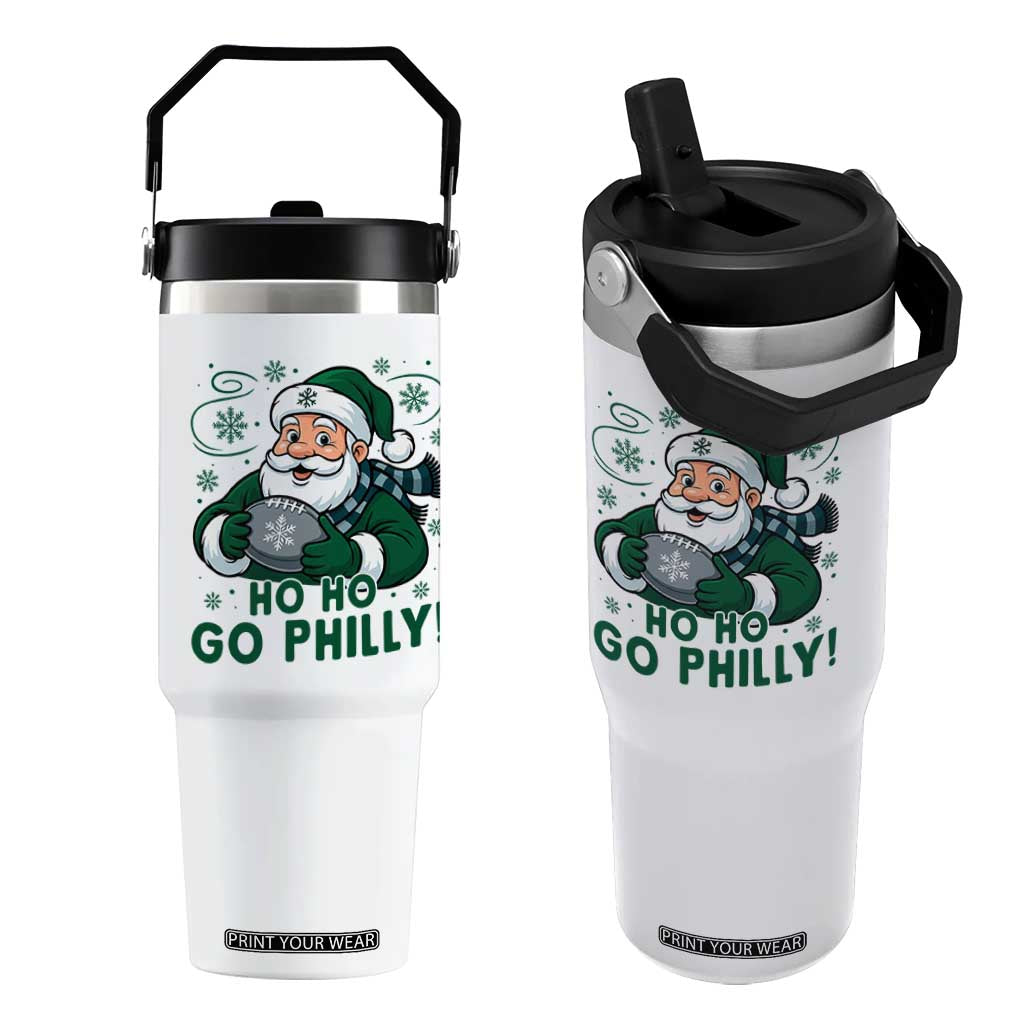 Funny Green Santa Ho Ho Go Philly Flip Straw Tumbler Retro Nostalgic Philadelphia Pride Christmas Gift TS02 One Size: 30 oz White Print Your Wear
