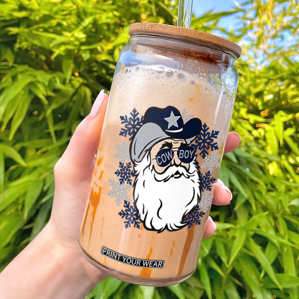 Western Cowboy Santa Christmas Glass Can Cool Retro Nostalgic Xmas Gift TS02 White Print Your Wear