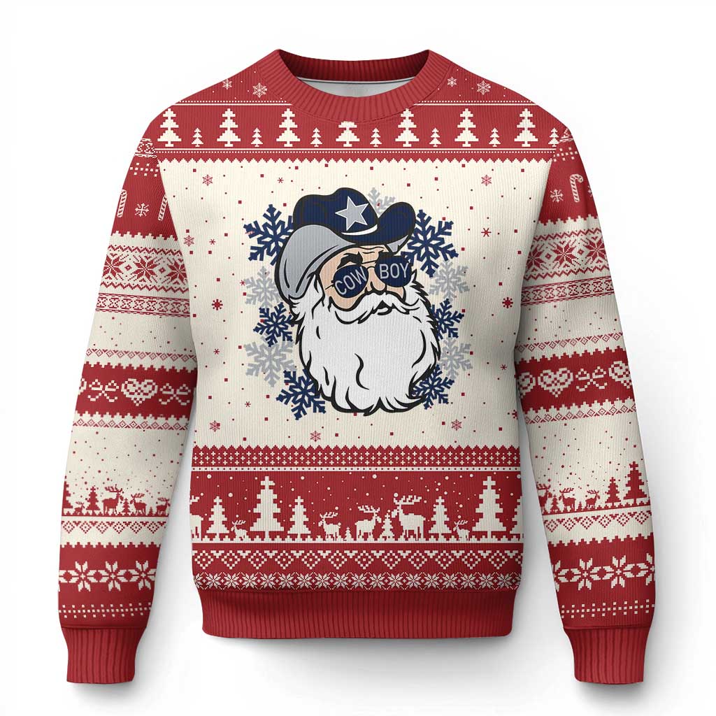Western Cowboy Santa Christmas Ugly Christmas Sweater Cool Retro Nostalgic Xmas Gift TS02 Beige Red Print Your Wear