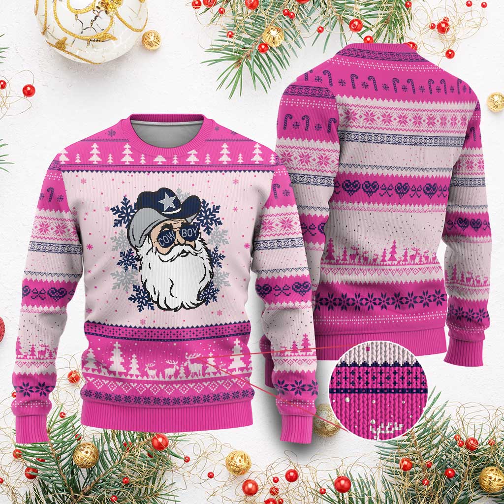 Western Cowboy Santa Christmas Ugly Christmas Sweater Cool Retro Nostalgic Xmas Gift TS02 Hot Pink Print Your Wear
