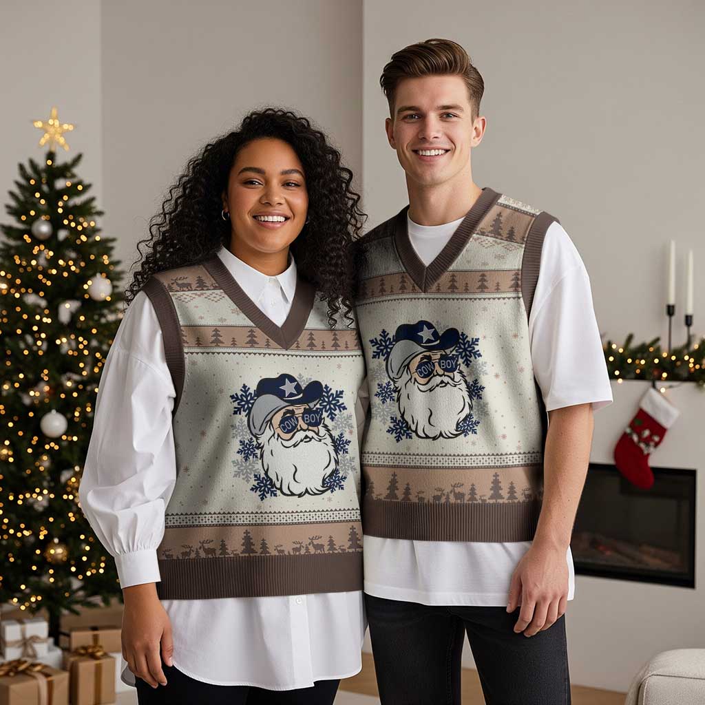 Western Cowboy Santa Christmas V-Neck Knit Sweater Vest Cool Retro Nostalgic Xmas Gift TS02 Mocha Mousse Print Your Wear