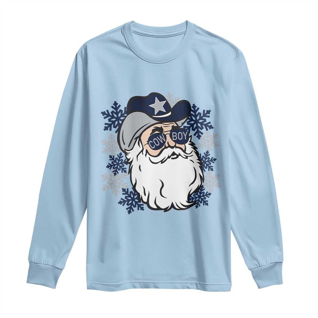 Western Cowboy Santa Christmas Long Sleeve Shirt Cool Retro Nostalgic Xmas Gift TS02 Light Blue Print Your Wear