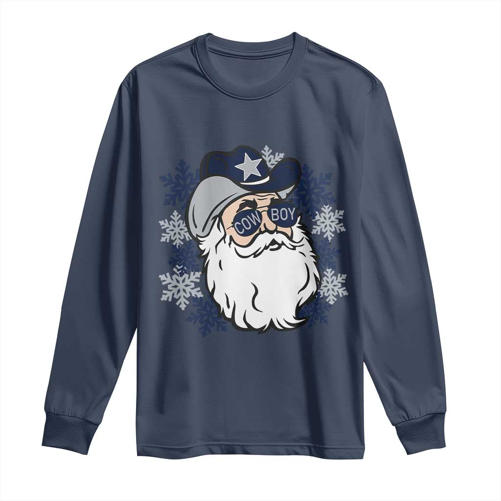 Western Cowboy Santa Christmas Long Sleeve Shirt Cool Retro Nostalgic Xmas Gift TS02 Navy Print Your Wear