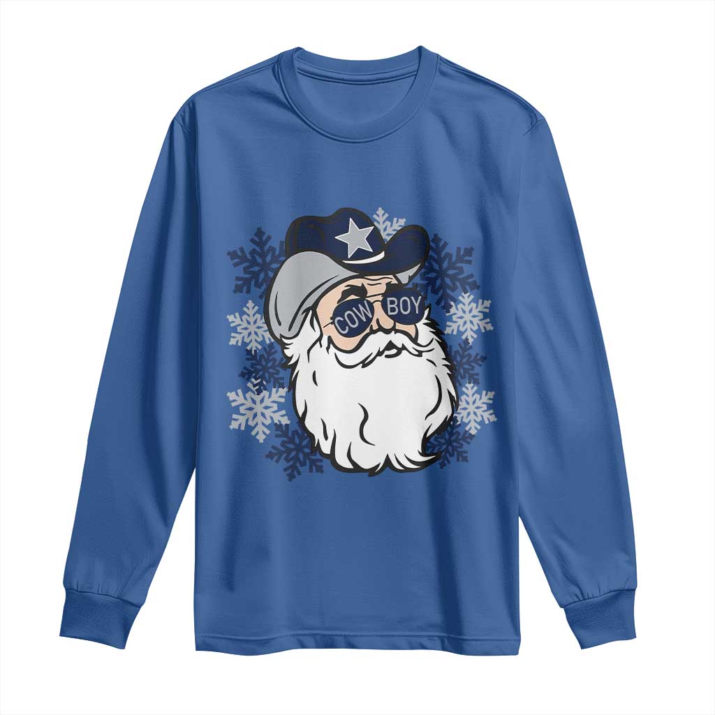 Western Cowboy Santa Christmas Long Sleeve Shirt Cool Retro Nostalgic Xmas Gift TS02 Royal Blue Print Your Wear