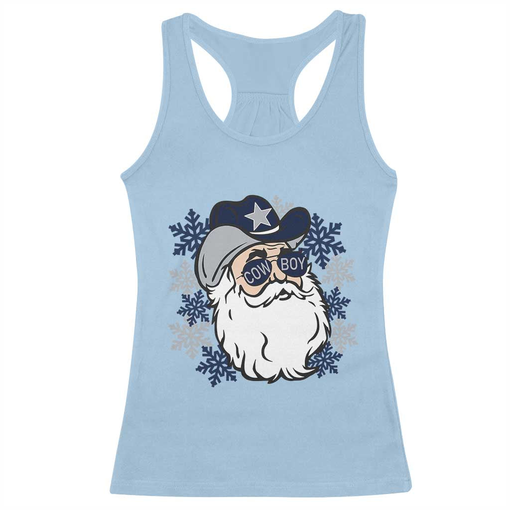 Western Cowboy Santa Christmas Racerback Tank Top Cool Retro Nostalgic Xmas Gift TS02 Light Blue Print Your Wear