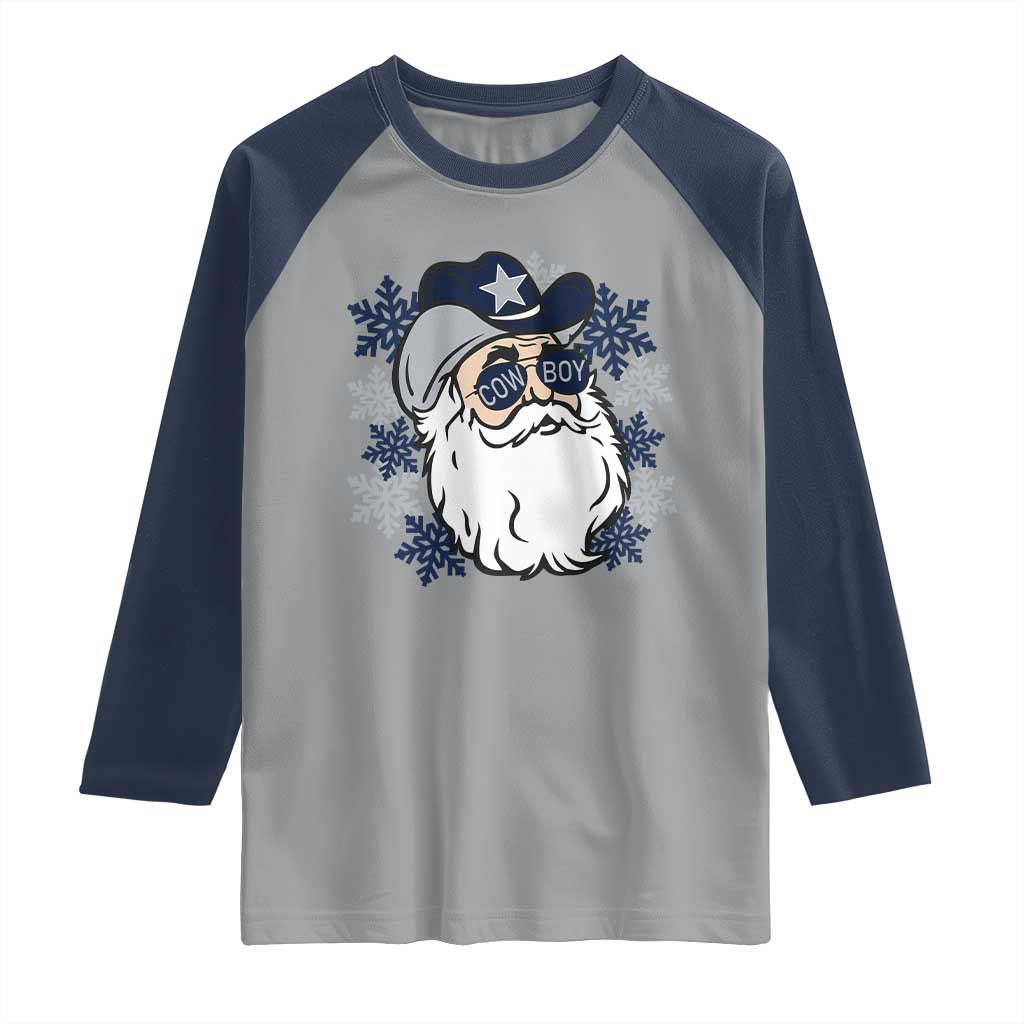 Western Cowboy Santa Christmas Raglan Shirt Cool Retro Nostalgic Xmas Gift TS02 Sport Gray Navy Print Your Wear
