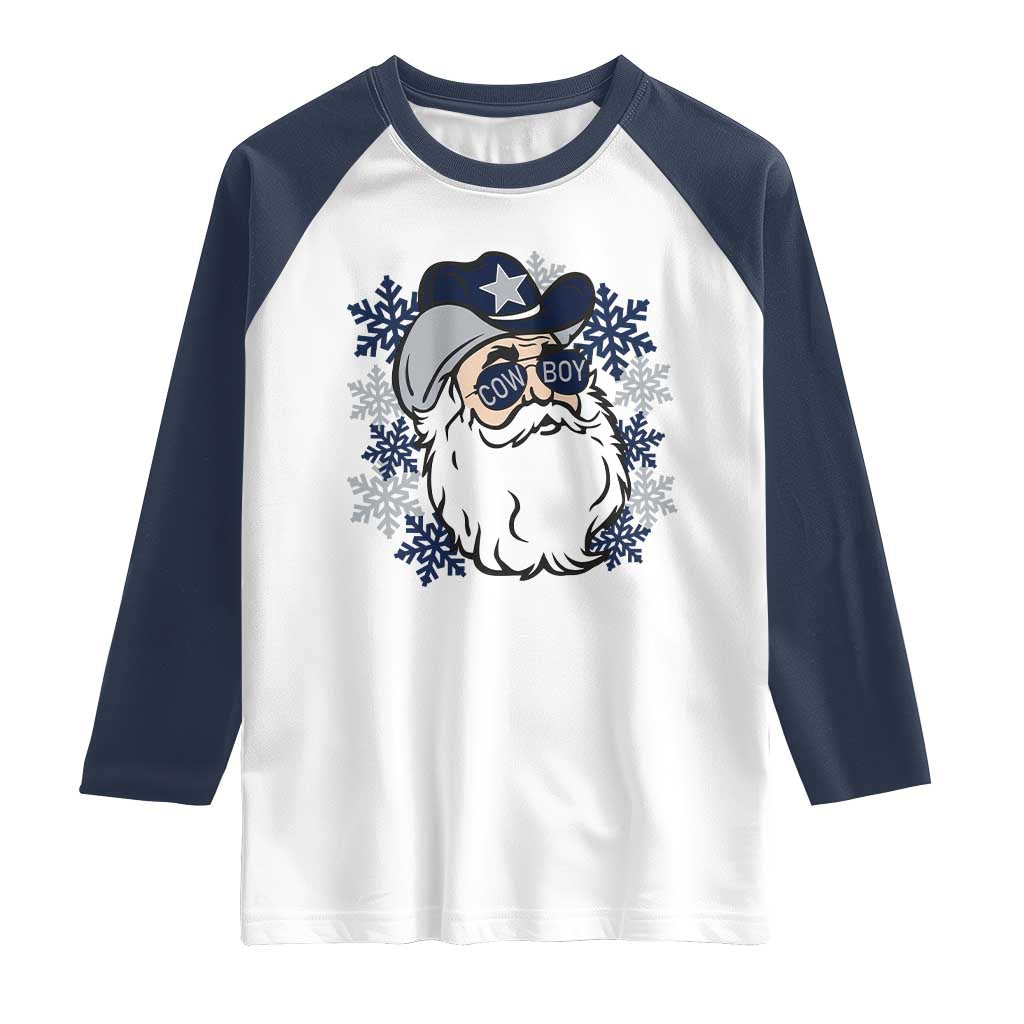 Western Cowboy Santa Christmas Raglan Shirt Cool Retro Nostalgic Xmas Gift TS02 White Navy Print Your Wear