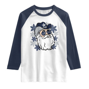 Western Cowboy Santa Christmas Raglan Shirt Cool Retro Nostalgic Xmas Gift TS02 White Navy Print Your Wear