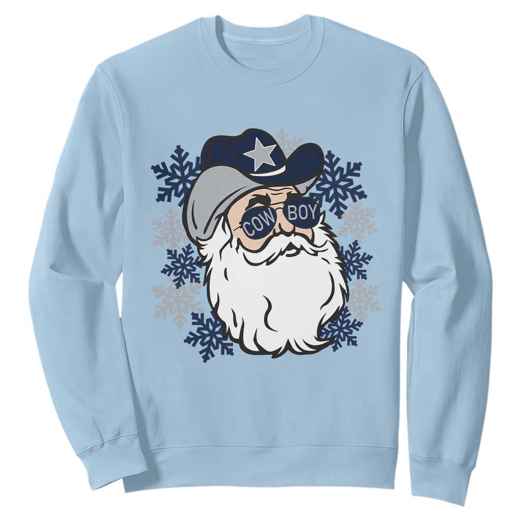 Western Cowboy Santa Christmas Sweatshirt Cool Retro Nostalgic Xmas Gift TS02 Light Blue Print Your Wear