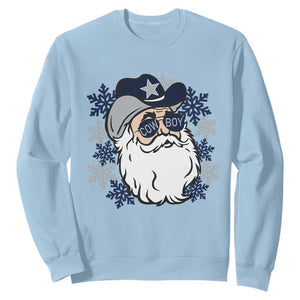 Western Cowboy Santa Christmas Sweatshirt Cool Retro Nostalgic Xmas Gift TS02 Light Blue Print Your Wear