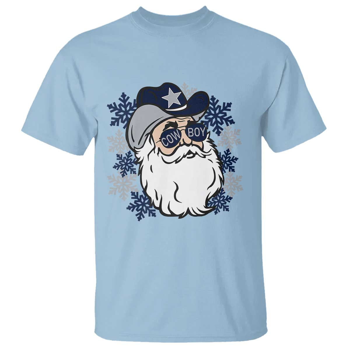 Western Cowboy Santa Christmas T Shirt Cool Retro Nostalgic Xmas Gift TS02 Light Blue Print Your Wear