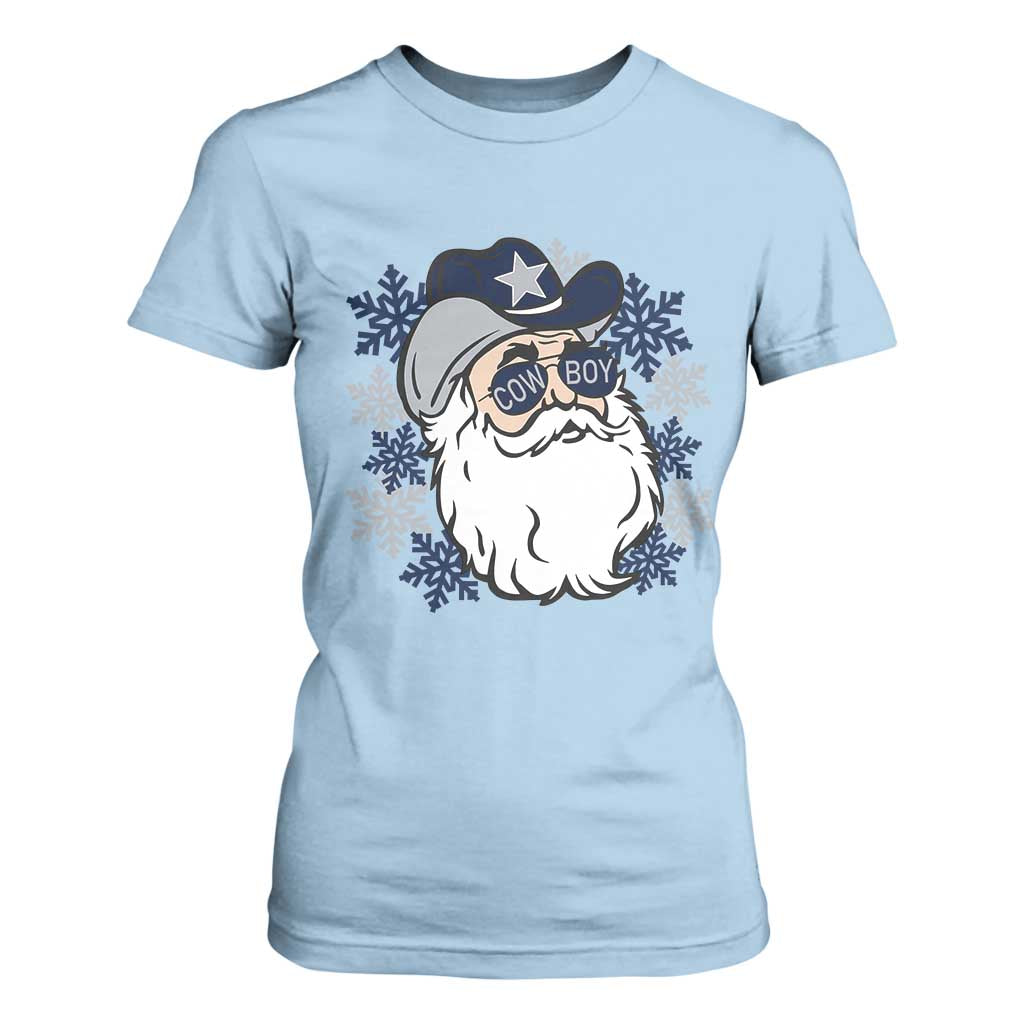Western Cowboy Santa Christmas T Shirt For Women Cool Retro Nostalgic Xmas Gift TS02 Light Blue Print Your Wear