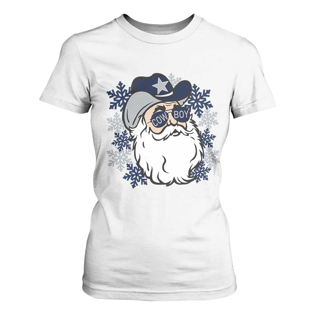 Western Cowboy Santa Christmas T Shirt For Women Cool Retro Nostalgic Xmas Gift TS02 White Print Your Wear