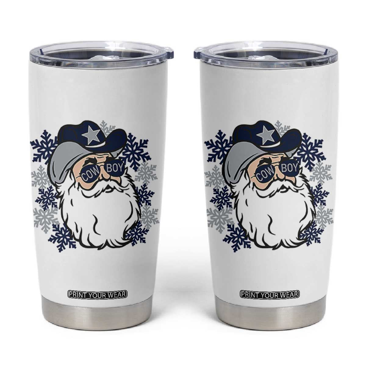 Western Cowboy Santa Christmas Tumbler Cup Cool Retro Nostalgic Xmas Gift TS02 White Print Your Wear