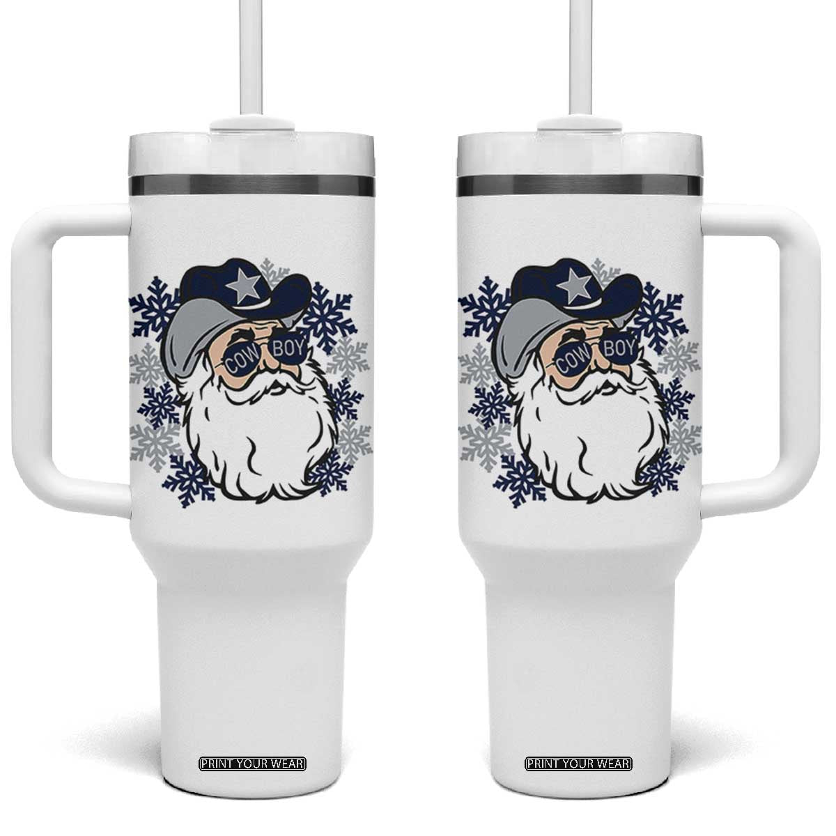 Western Cowboy Santa Christmas Tumbler With Handle Cool Retro Nostalgic Xmas Gift TS02 One Size: 40 oz White Print Your Wear