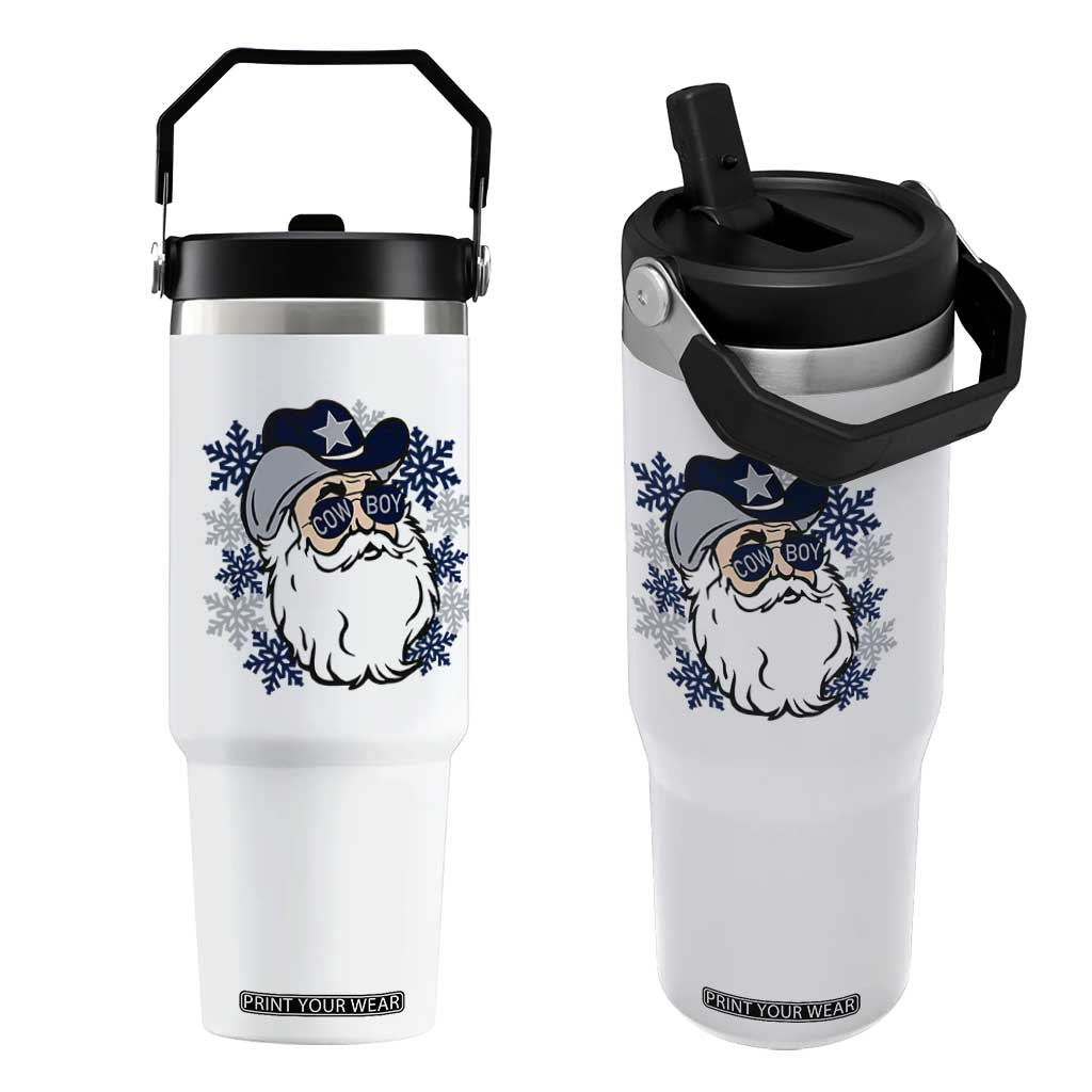 Western Cowboy Santa Christmas Flip Straw Tumbler Cool Retro Nostalgic Xmas Gift TS02 One Size: 30 oz White Print Your Wear