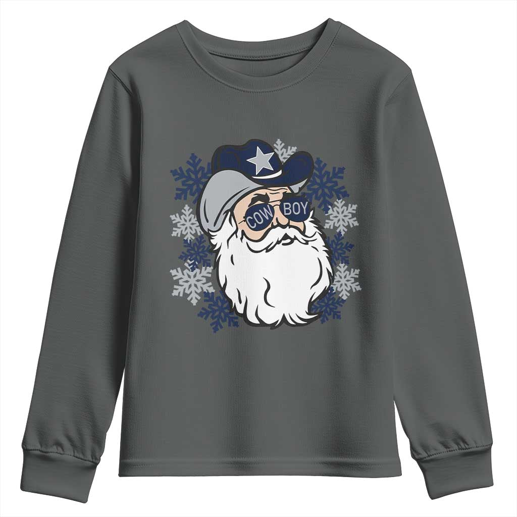 Western Cowboy Santa Christmas Youth Sweatshirt Cool Retro Nostalgic Xmas Gift TS02 Dark Heather Print Your Wear