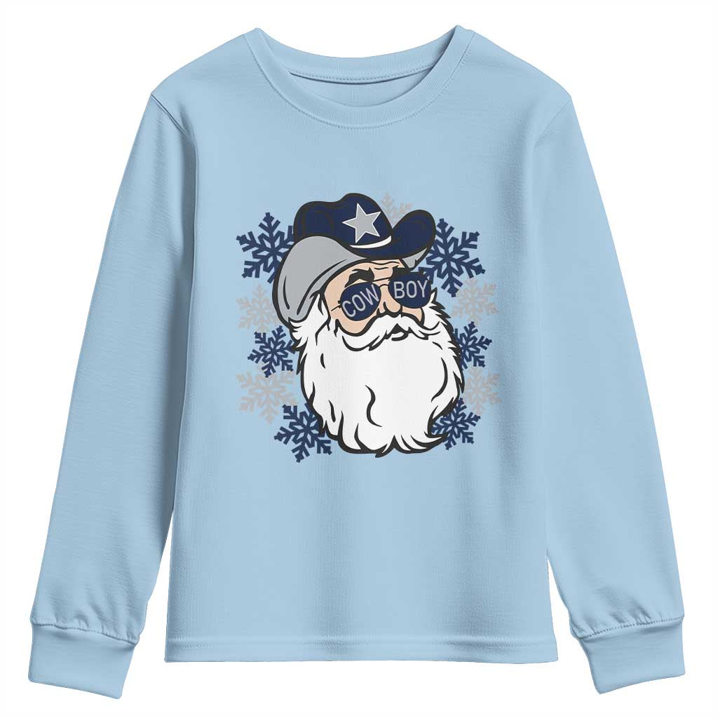 Western Cowboy Santa Christmas Youth Sweatshirt Cool Retro Nostalgic Xmas Gift TS02 Light Blue Print Your Wear