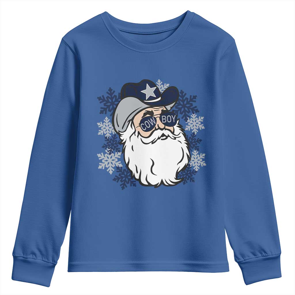 Western Cowboy Santa Christmas Youth Sweatshirt Cool Retro Nostalgic Xmas Gift TS02 Royal Blue Print Your Wear