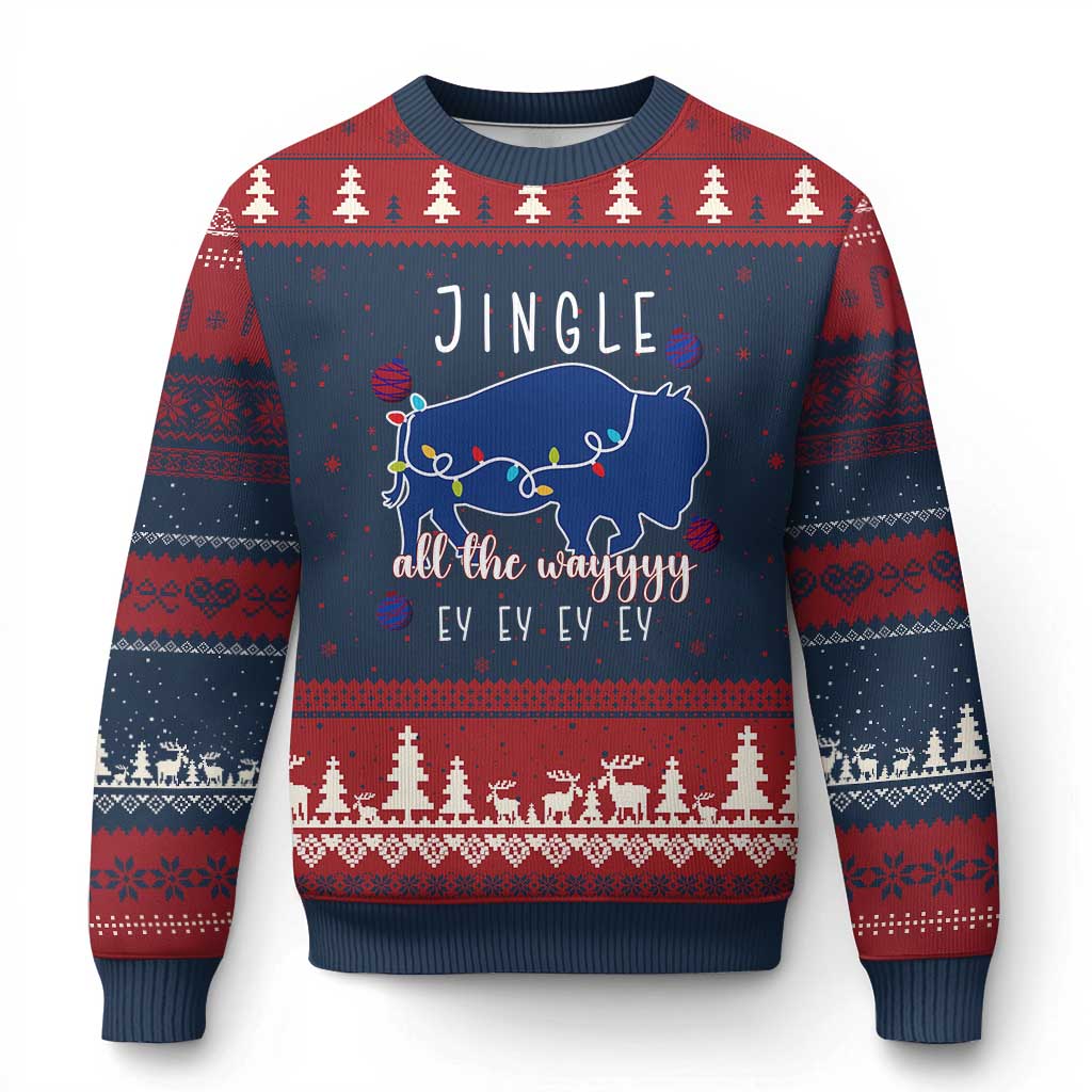 Buffalo Christmas Jingle All the Way Ey Ugly Christmas Sweater Xmas Lights Funny Holiday Gift TS02 Navy Red Print Your Wear