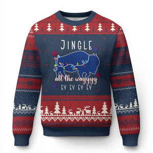 Buffalo Christmas Jingle All the Way Ey Ugly Christmas Sweater Xmas Lights Funny Holiday Gift TS02 Navy Red Print Your Wear
