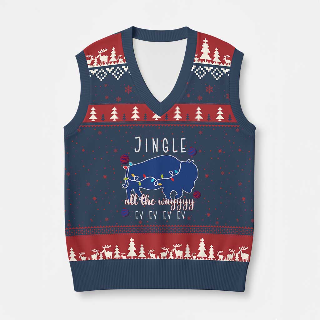 Buffalo Christmas Jingle All the Way Ey V-Neck Knit Sweater Vest Xmas Lights Funny Holiday Gift TS02 Navy Red Print Your Wear