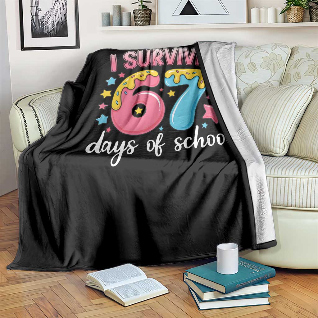 I Survived 67 Days of School Throw Blanket Cute 6 7 Six Seven Chaos Survivor for Students Teachers TS02 Print Your Wear