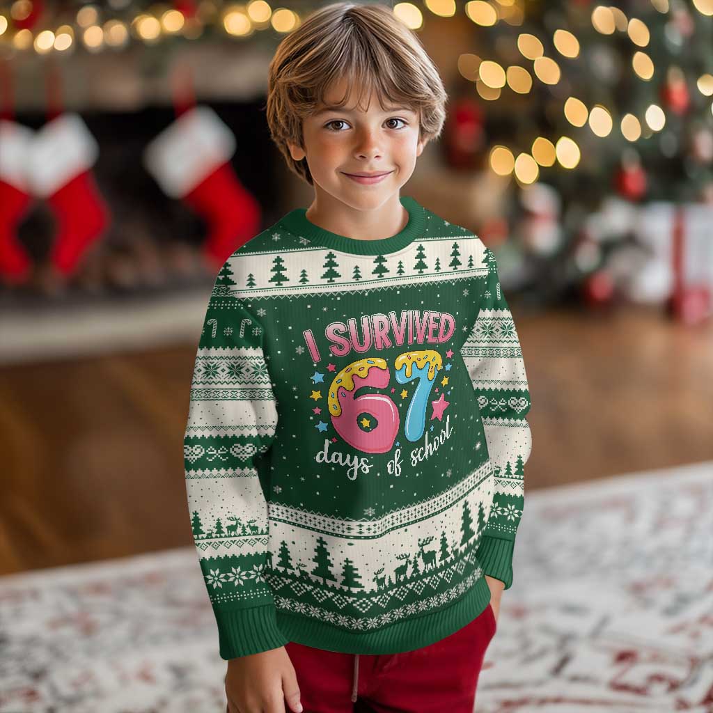 I Survived 67 Days of School Ugly Christmas Sweater Cute 6 7 Six Seven Chaos Survivor for Students Teachers - Print Your Wear