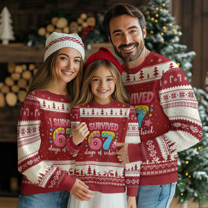 I Survived 67 Days of School Ugly Christmas Sweater Cute 6 7 Six Seven Chaos Survivor for Students Teachers TS02 Red Beige Print Your Wear