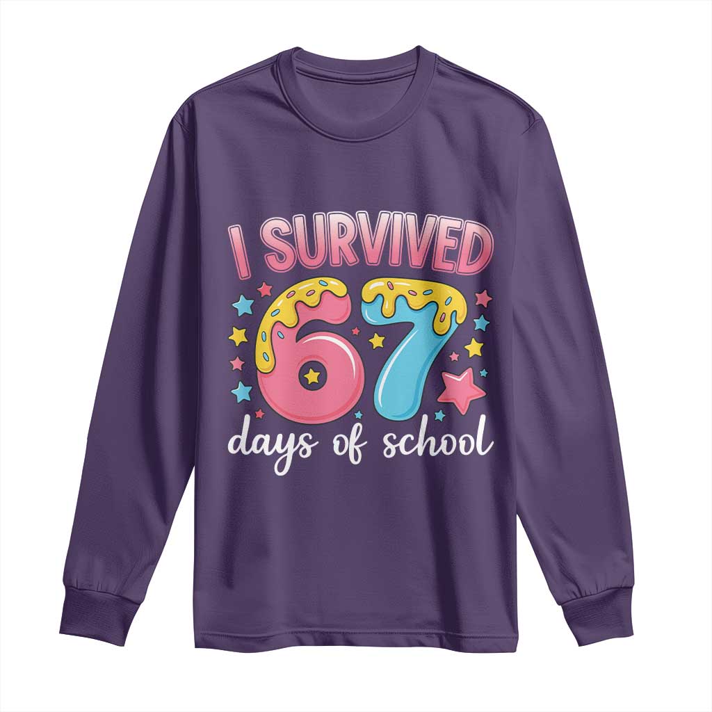 I Survived 67 Days of School Long Sleeve Shirt Cute 6 7 Six Seven Chaos Survivor for Students Teachers TS02 Purple Print Your Wear