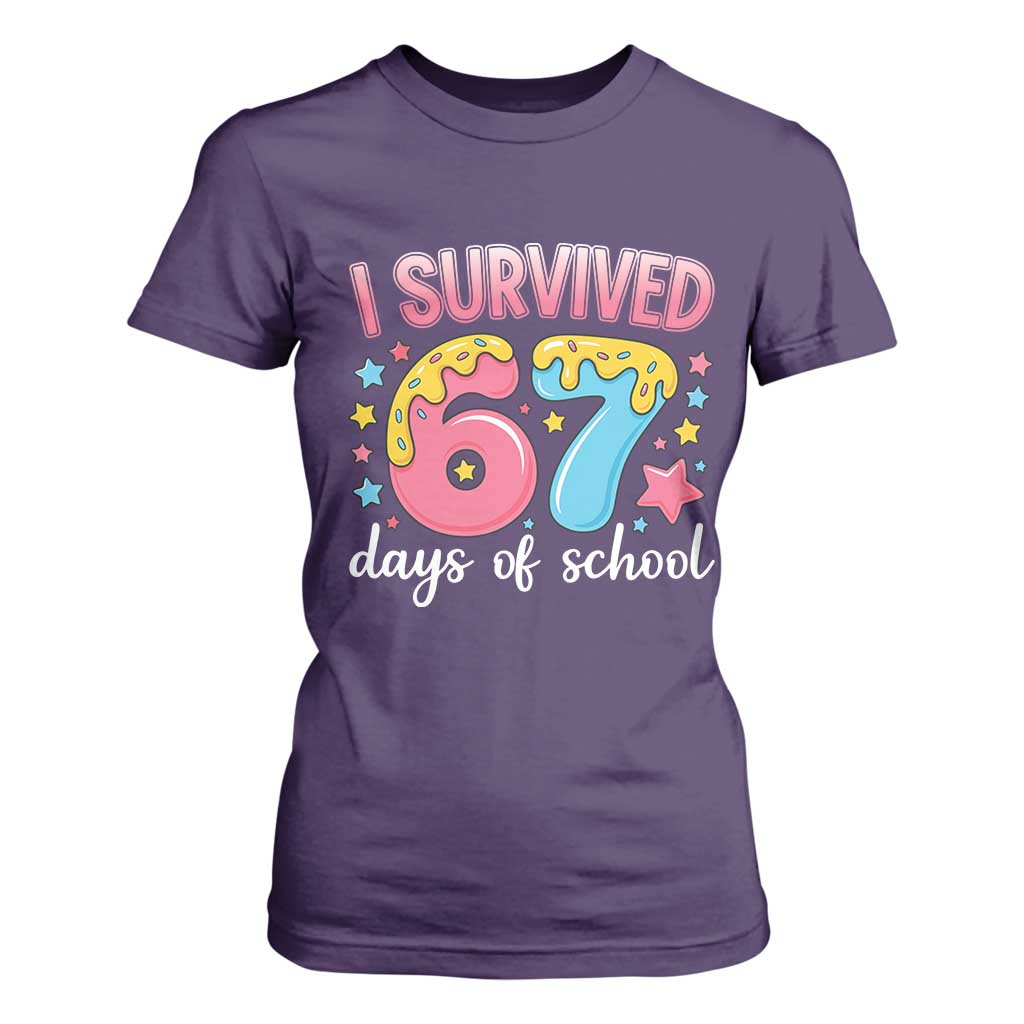 I Survived 67 Days of School T Shirt For Women Cute 6 7 Six Seven Chaos Survivor for Students Teachers TS02 Purple Print Your Wear